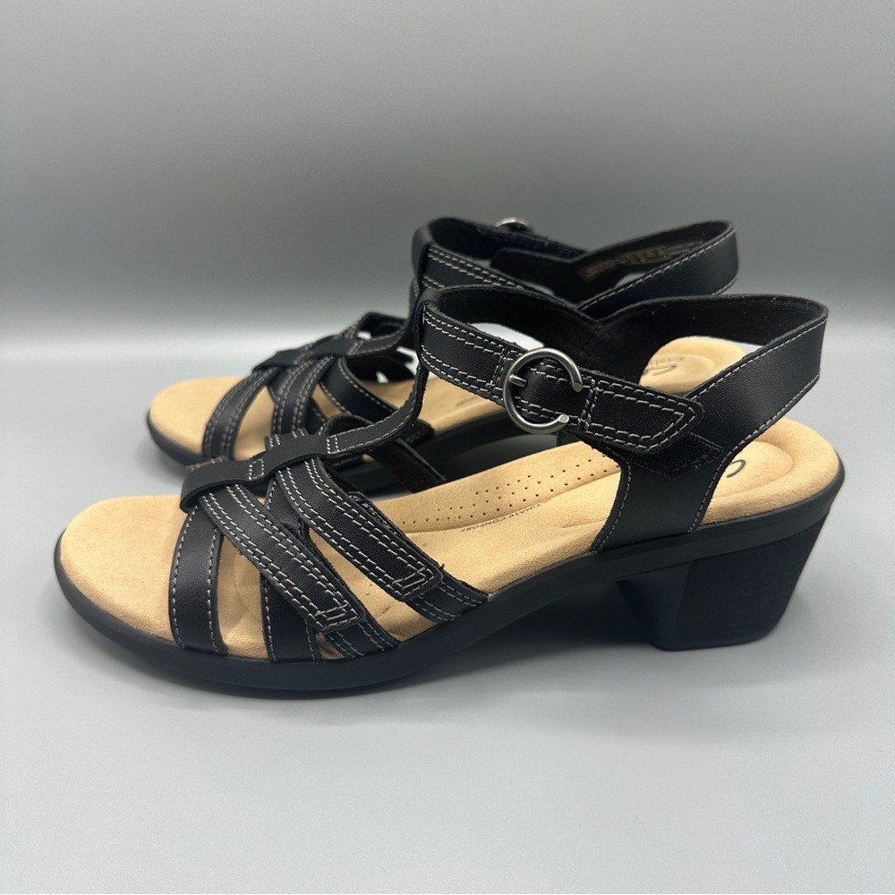 Clarks Heeled Leather Summer Sandals Women’s Size 10 M Black
